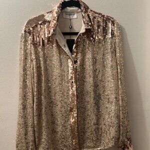 One Teaspoon Free People Rose Gold HAND SEQUIN Relaxed Western Snap Shirt NWT